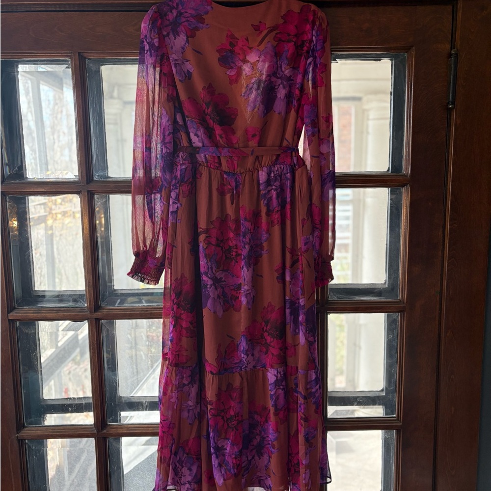 Sofia Floral Wrap Purple Pink Tan Maxi Dress Size M - Picture 5 of 8